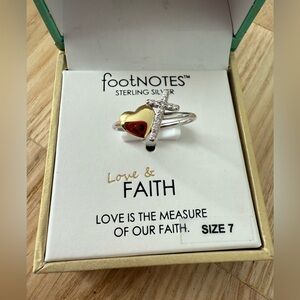 Footnotes 925 Sterling silver love and faith heart and cross ring size 7